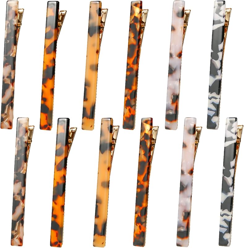 Barrettes de pico de pato con caparazón de tortuga leopardo de Cobahom y pinzas para el cabello de acrílico para mujeres - 12 unidades para peinar el cabello fino y grueso | Pinzas para el cabello de acetato de celulosa para mujeres, pinzas para el cabello de dientes de pato de metal para peinar, accesorios para el cabello para el cabello fino y grueso