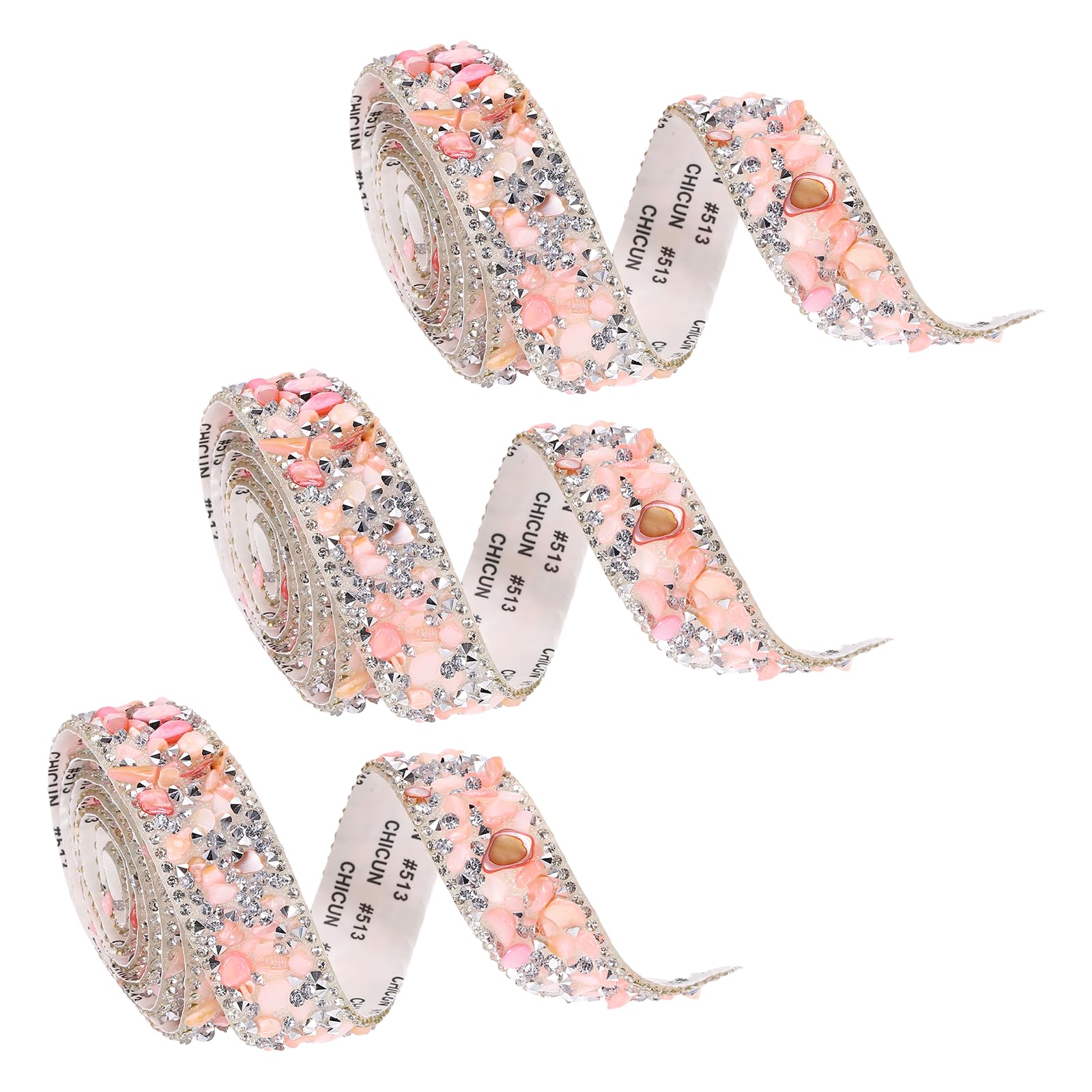 sourcing map 3 Rolls 1 Yard x 0.79" Crystal Rhinestone Ribbon, Self Adhesive Resin Crystal Trim Ribbon Strips, Sparkling Gemstone Trims for DIY Crafts, Clothes, Party Decoration, Rose