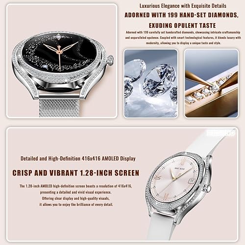 Miniatura 3 de Relojes inteligentes para mujer (respuestahacer llamada) para teléfonos Android iOS 1.28 pulgadas AMOLED Full Touch Bling Reloj inteligente para