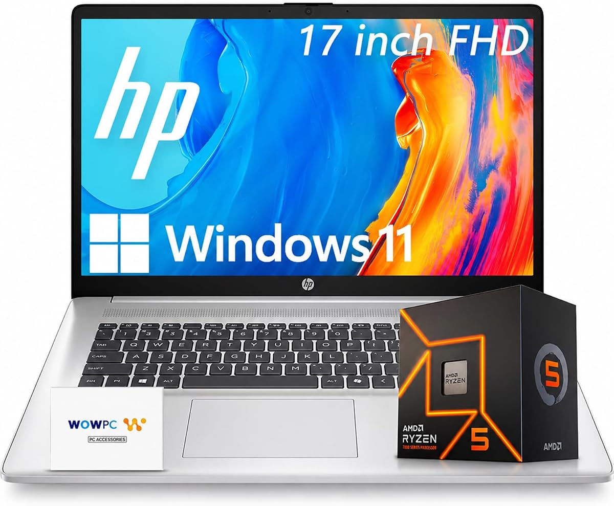 17.3 Inch FHD Business Laptop with Microsoft 365 for The Web, AMD 7000 Series Ryzen Processor (Beats Intel i7-1355U), Copilot AI, 16GB RAM, 1TB SSD, HDMI, Wi-Fi 6, Windows 11, WOWPC USB