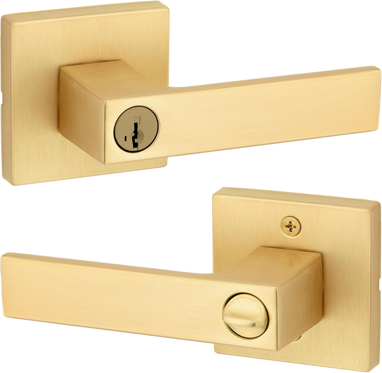Kwikset Singapore Entry Door Handle with Lock and Key, Secure Keyed Reversible Lever Exterior, for Front Entrance and Bedrooms, Satin Brass, Pick Resistant Smartkey Rekey Security and Microban