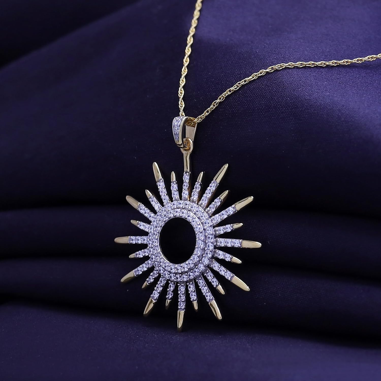 Jewel Zone US 14k Gold Over Sterling Silver White Cubic Zirconia Sunburst Pendant Necklace - Image 3