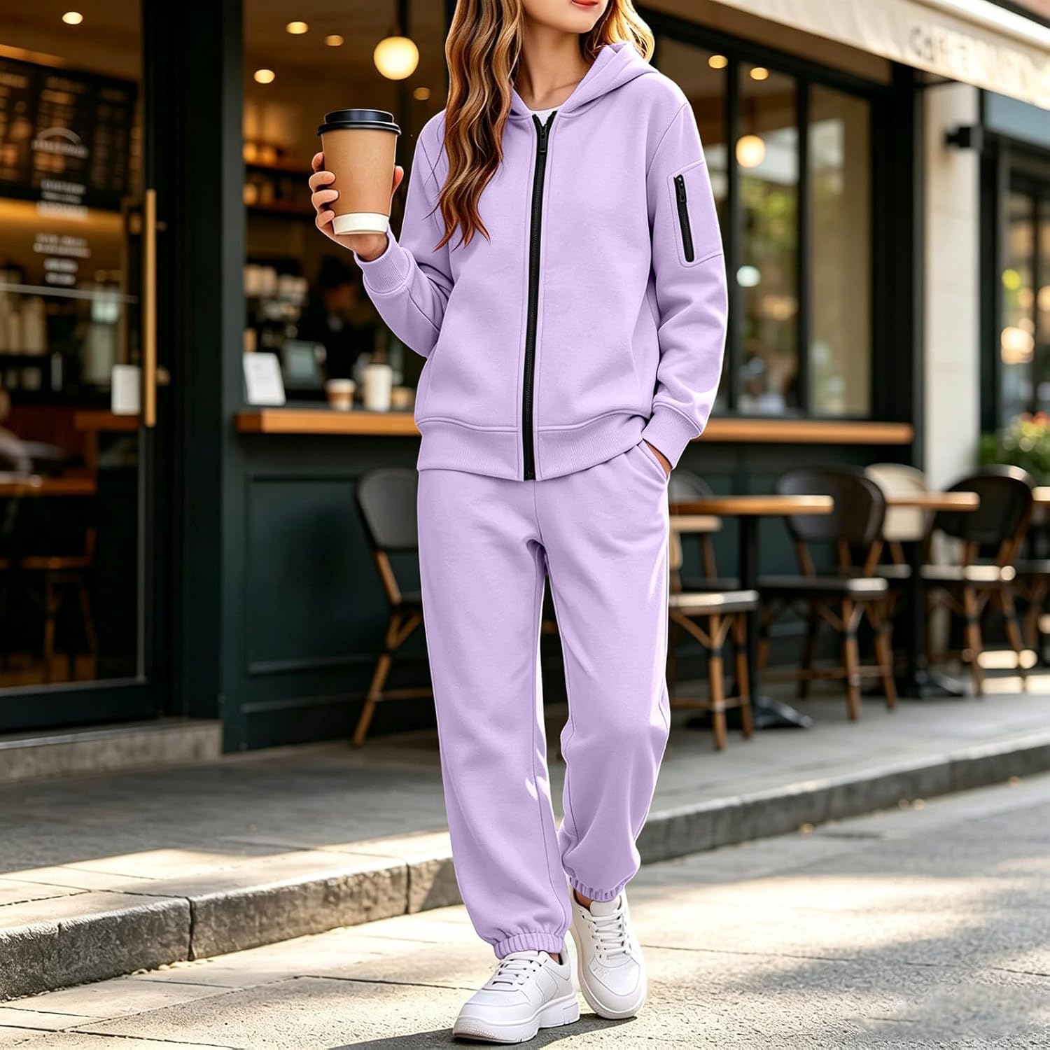 Girls Boys 2 Piece Sweatsuits Full Zip Hoodie Joggers Tracksuit Set