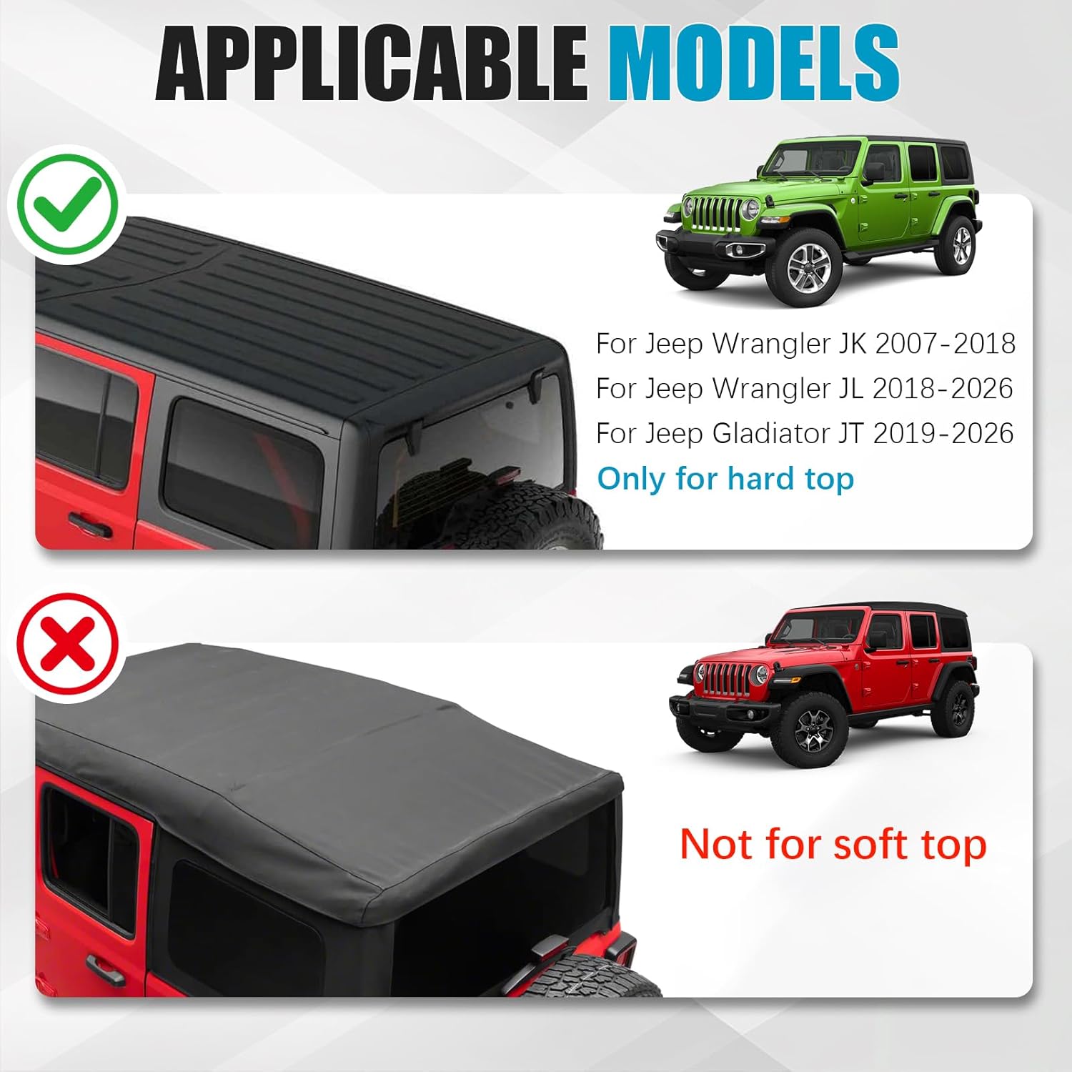 Roof Rack Cross Bars for Jeep Wrangler JK JL Gladiator JT 2007-2026, 2 & 4 Door Accessories, 220lbs Aluminum Roof Rack Crossbars Storage, for Bicycle, Kayak, Cargo Box, Cargo Carrier, Skiboard