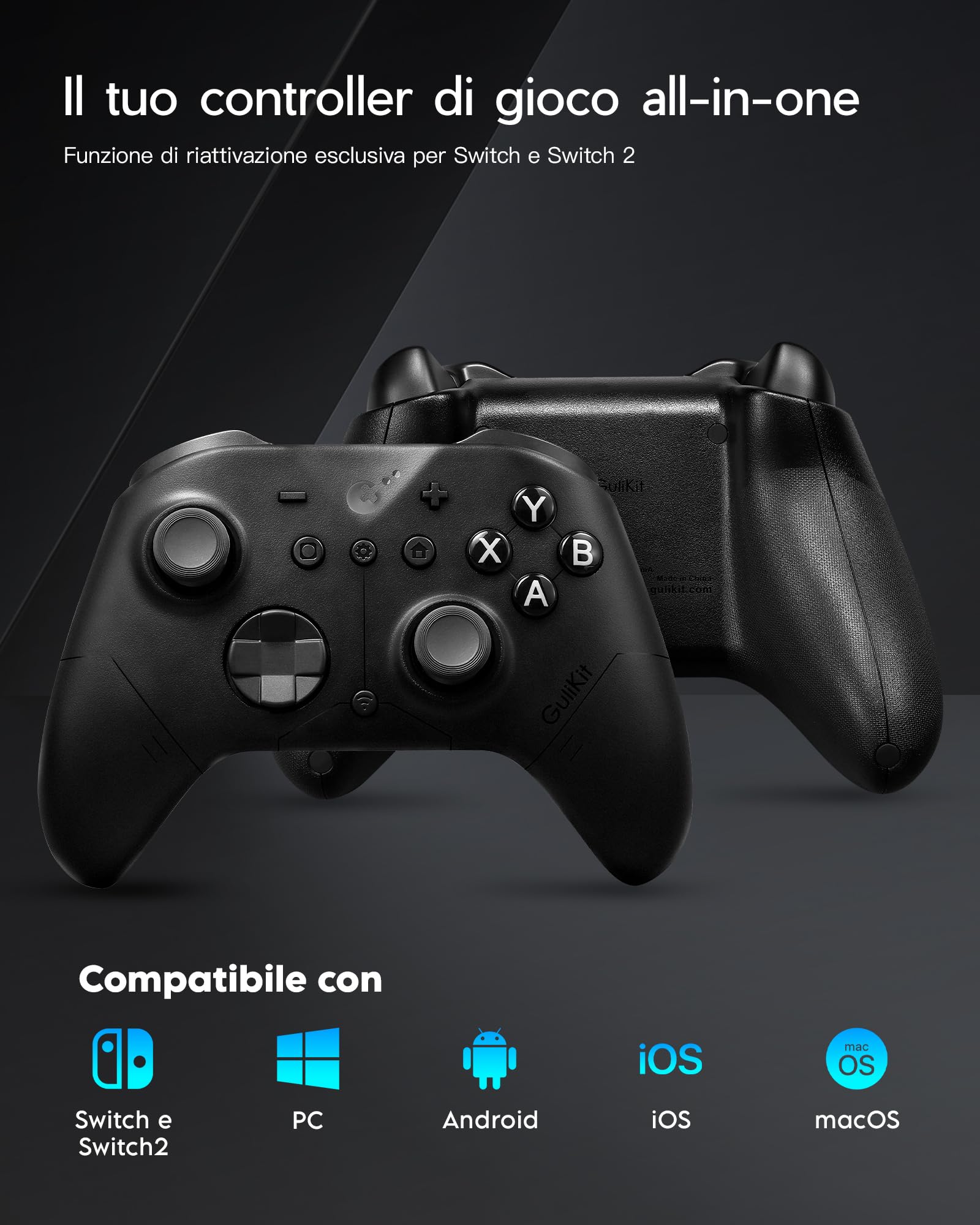 GuliKit ES PRO Controller Wireless per PC Switch 1/2 Android – Il Controller più Veloce con Latenza di 3,25 ms, Joystick TMR, 30 ore di Autonomia della Batteria e Funzione di Riattivazione
