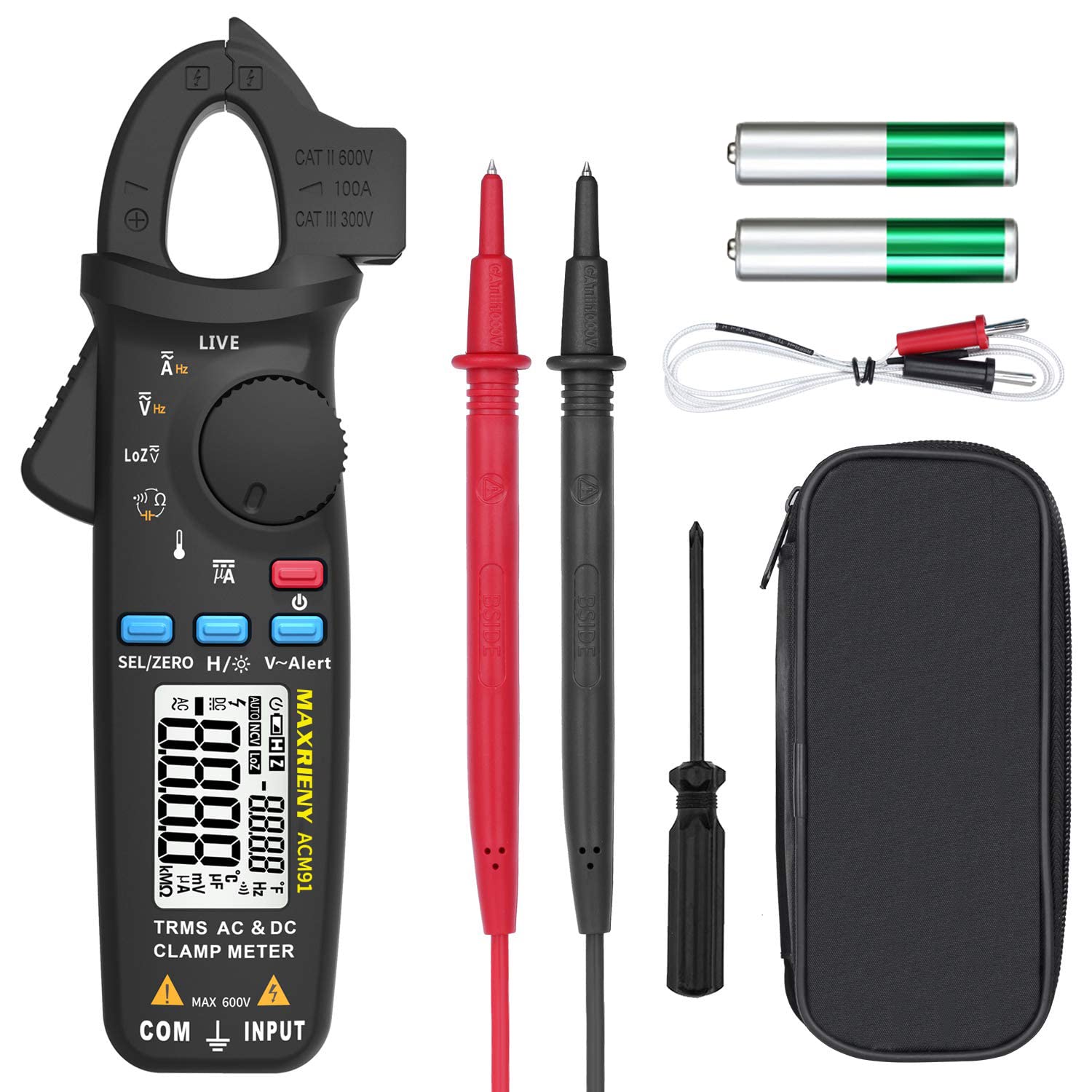 MAXIRIENY Pinza amperometrica 1mA DC AC Corrente Multimetro Amperometro CC CA amplificatore 6000 conteggi Gamma automatica Voltmetro Digitale Capacitanza Temperatura Resistenza Tester di tensione