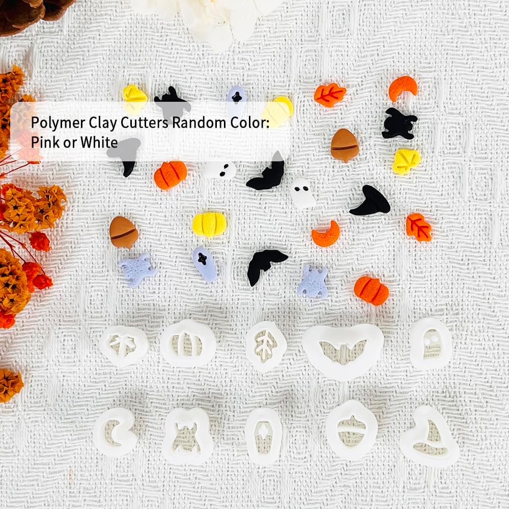 Xaekicr Halloween Polymer Clay Cutters Set - 10Pcs Clay Cutters for Polymer Clay Jewelry, Small Size Clay Tools for Earrings DIY, Fall Pumpkin Bat Witch Hat Molds image 2