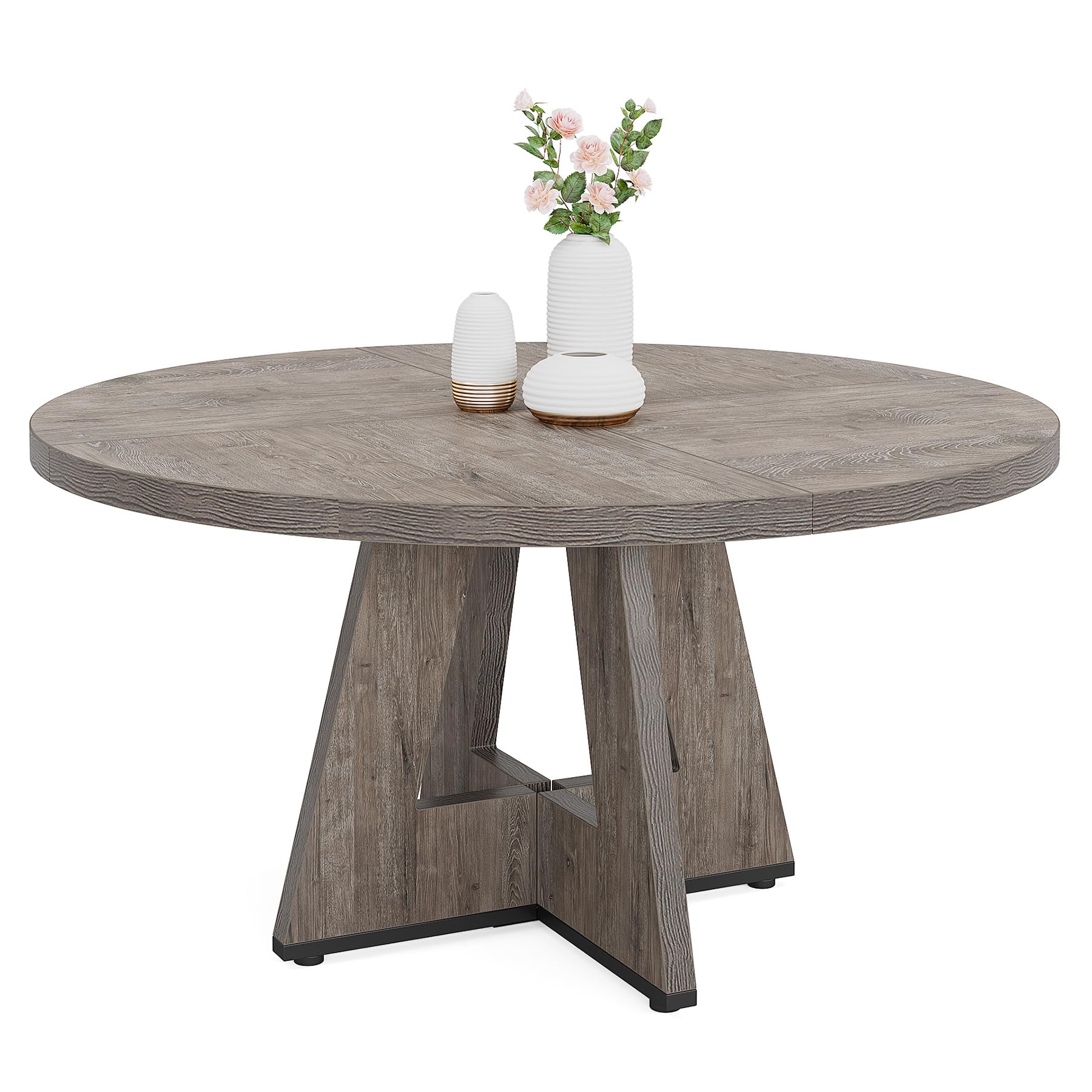 LITTLE TREE 47 Inch Round Dining Table for 4-6 People, Large Kitchen Table, Farmhouse Dining Room Table, Grey Wood Dinner Tables for Dining Room, Living Room