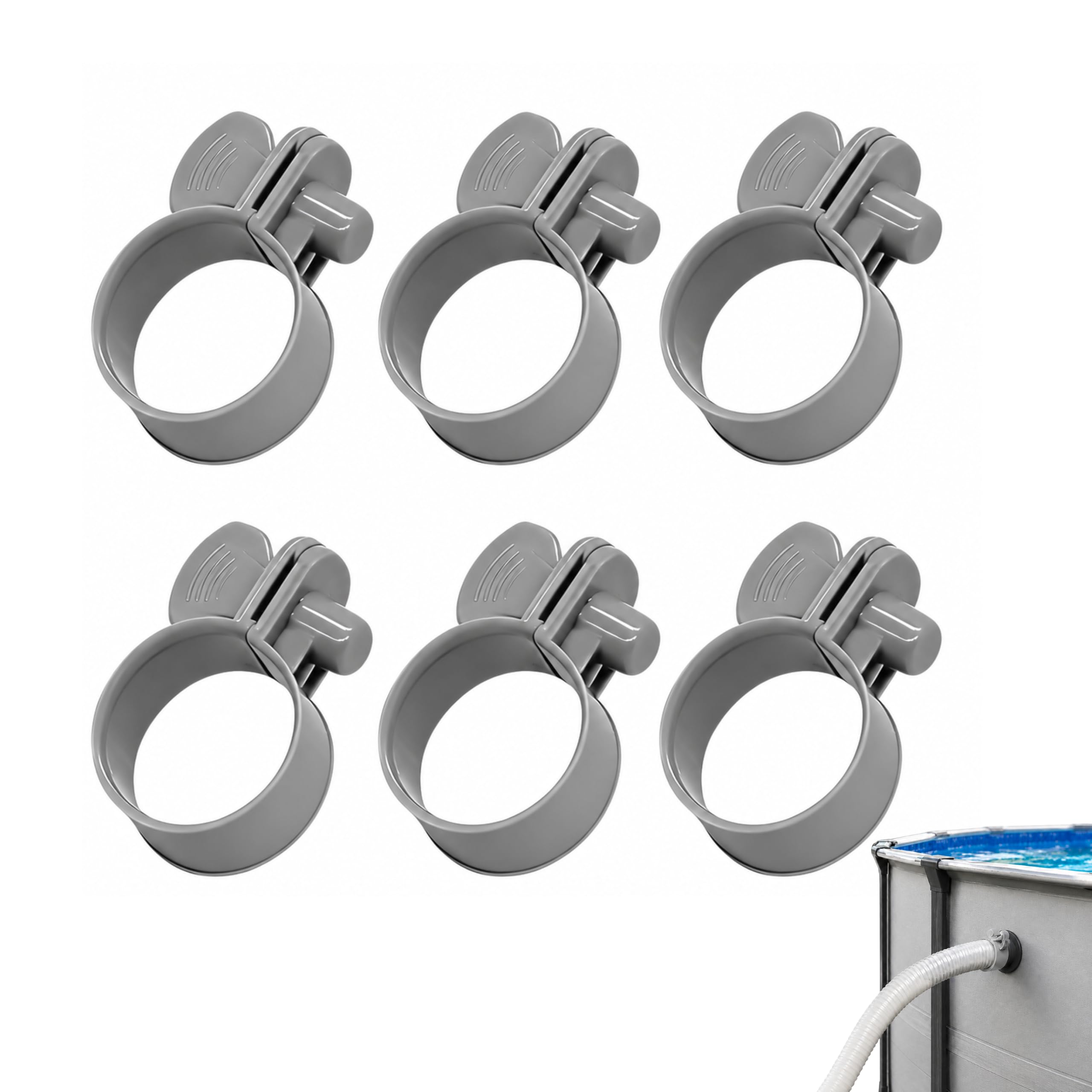 6Pcs 1-1/4" Plastic Hose Clamps, Leak Proof Pool Hose Connectors Compatible with Summer Escape & Intex, Dependable Ground Clamps Fit for Above-Ground Pools & Spa Systems