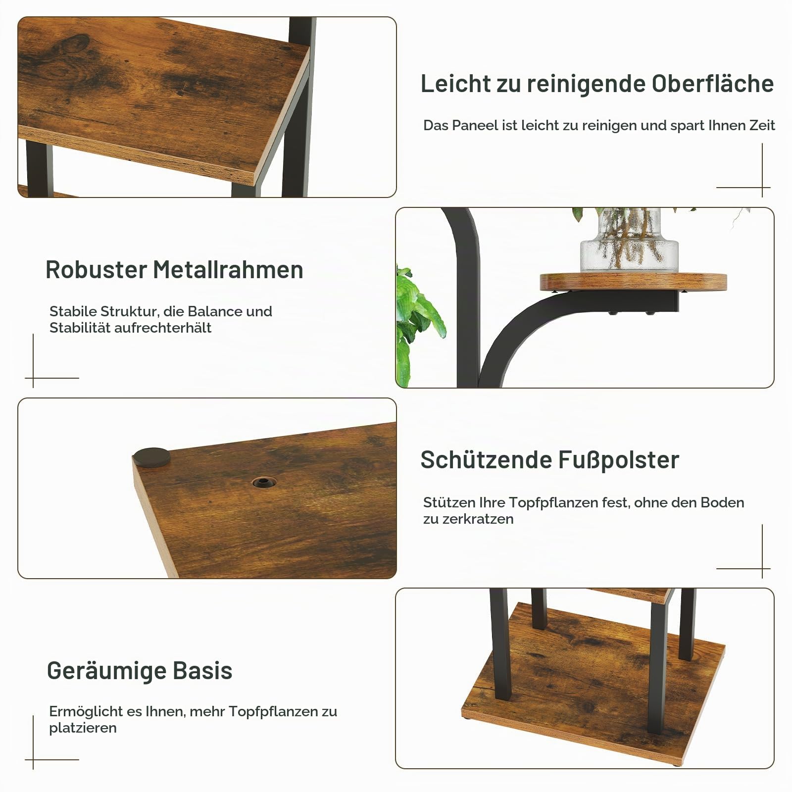 HOOBRO 7 Ebenen Pflanzenständer, Blumenständer mit Pflanzenlampeit, 120cm hoher Blumenständer, Indoor Pflanzenregal, Blumenregal für Wohnzimmer Garten Balkon, Vintagebraun und Schwarz EBF09DHJ01