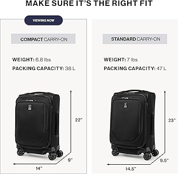 Travelpro Crew Classic Lightweight Softside Expandable Carry on Luggage, 8 Wheel Spinner Suitcase, Men and Women, Compact Carry On 20-Inch, Titanium Grey