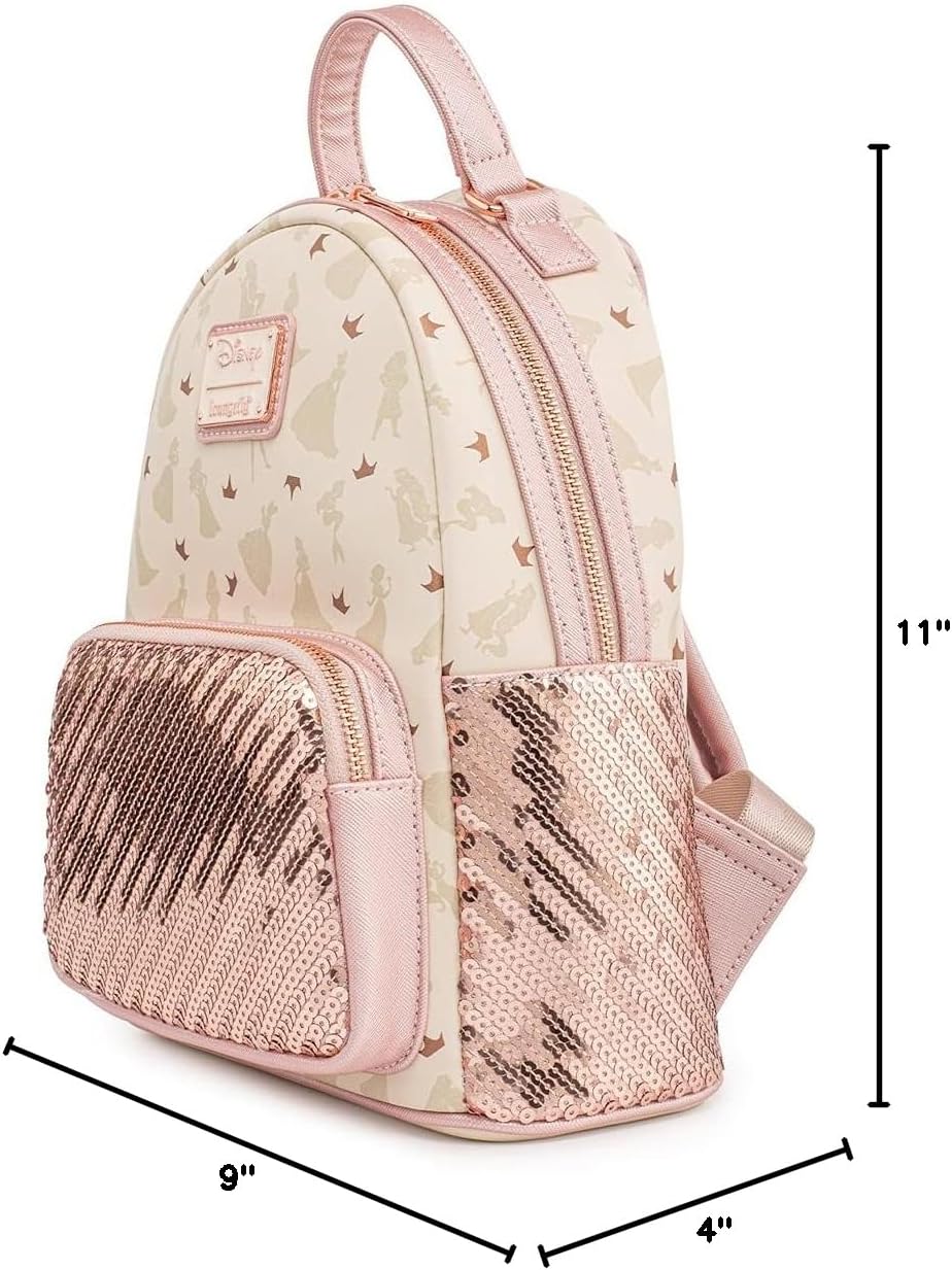 Loungefly Disney Ultimate Princesses All Over Print Sequin Womens Double Strap Shoulder Bag Purse - Image 8