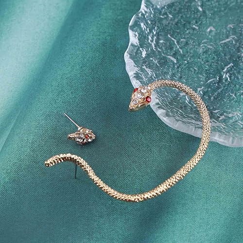 Miniatura 5 de Aretes punk de serpiente dorada, aretes de serpiente dorada, aretes bohemios dorados para cartílago de oreja, aretes góticos de serpiente con clip,