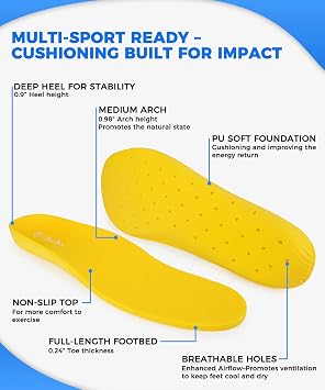 TIESTRA Cloud Comfort Insoles, Cushioned Thick Shoe Inserts with Medium Arch Support, Breathable Insoles for Walking, Standing, Sneakers, Running,Casual Shoes & Work Boots Womens EU37/US6-6.5