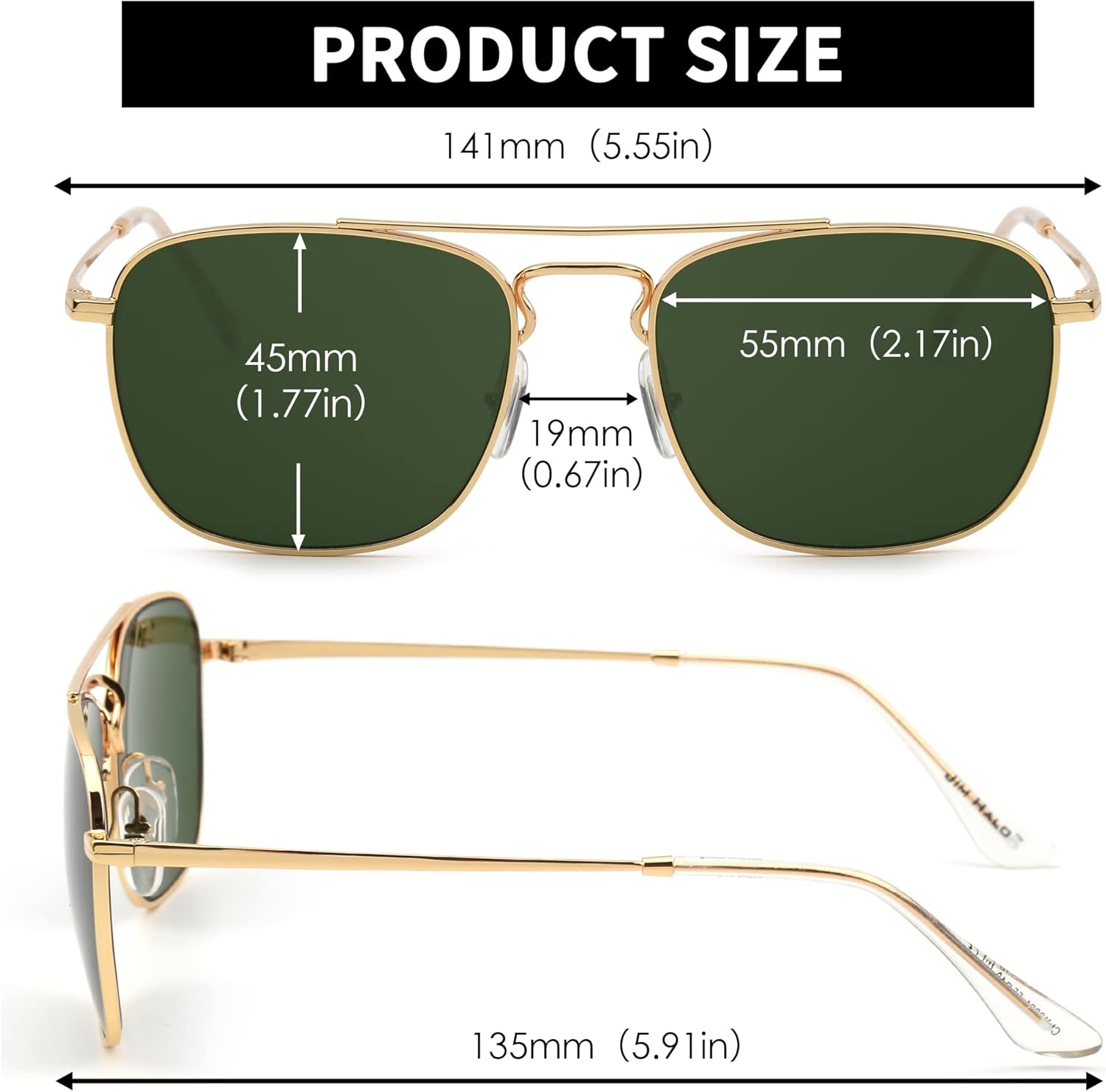 JIM HALO Retro Square Aviator Sunglasses Premium Glass Lens Flat Metal Eyewear Men Women - Image 6
