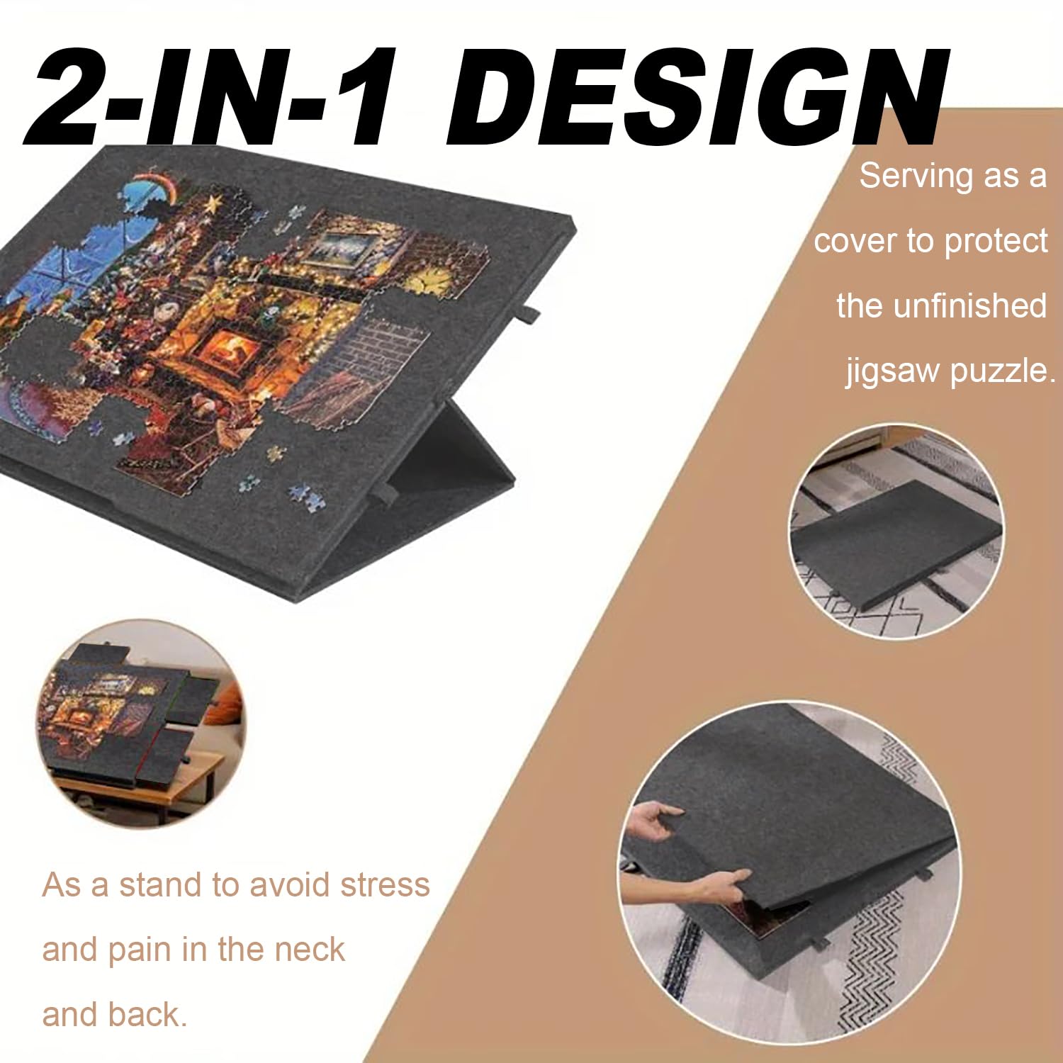 Tapete Puzzle 1000 Piezas，Mesa Puzzle，Tablero de Rompecabezas Inclinable con Soporte y Cubierta Diseñados 2 en 1, Mesas Inclinable con 6 Cajones para Ahorrar Espacio,Gris Claro (Gris Oscuro)