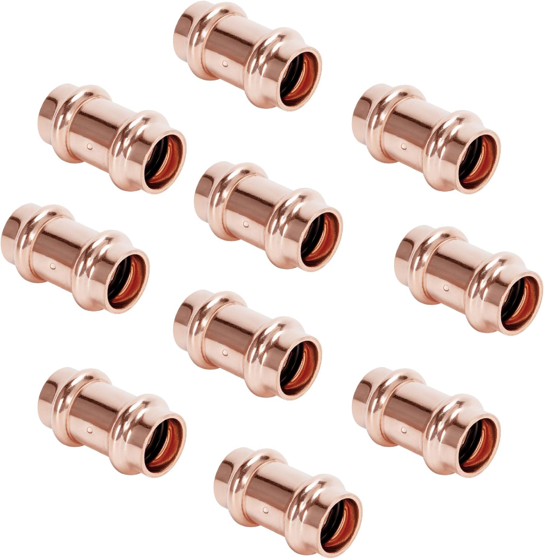 Copper Press Fittings 1/2 inch Coupling with Stop Zero Lead P x P, 10-Pack