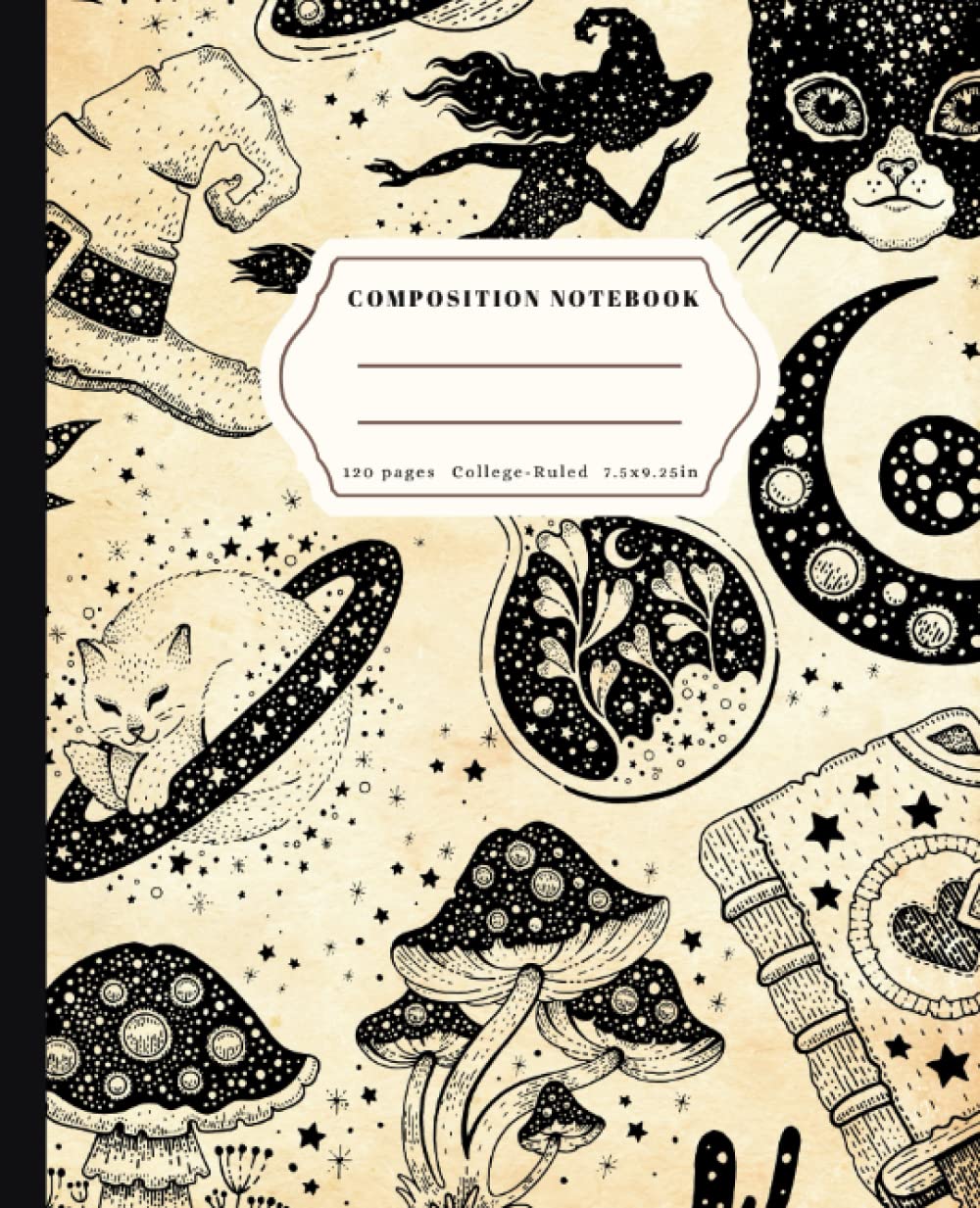 Vintage composition notebook: Witch and magic, Hallowen College Ruled Journal for School or Work: College Ruled Lined Witchy composition notebook