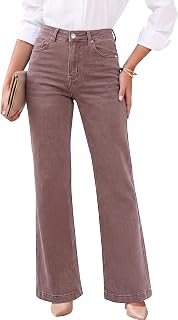 GRAPENT Flare Jeans for Women High Rise Wide Leg Baggy Stretchy Denim Pants | High Waisted Jeans for Women Trendy, Flare Bootcut Style, 4 Pockets, Distressed Wash, Casual Office Wear, Daily Jean Pants