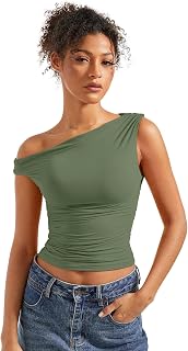 SUUKSESS Women Off Shoulder Tops Fitted Sleeveless Shirt Going Out Crop Top