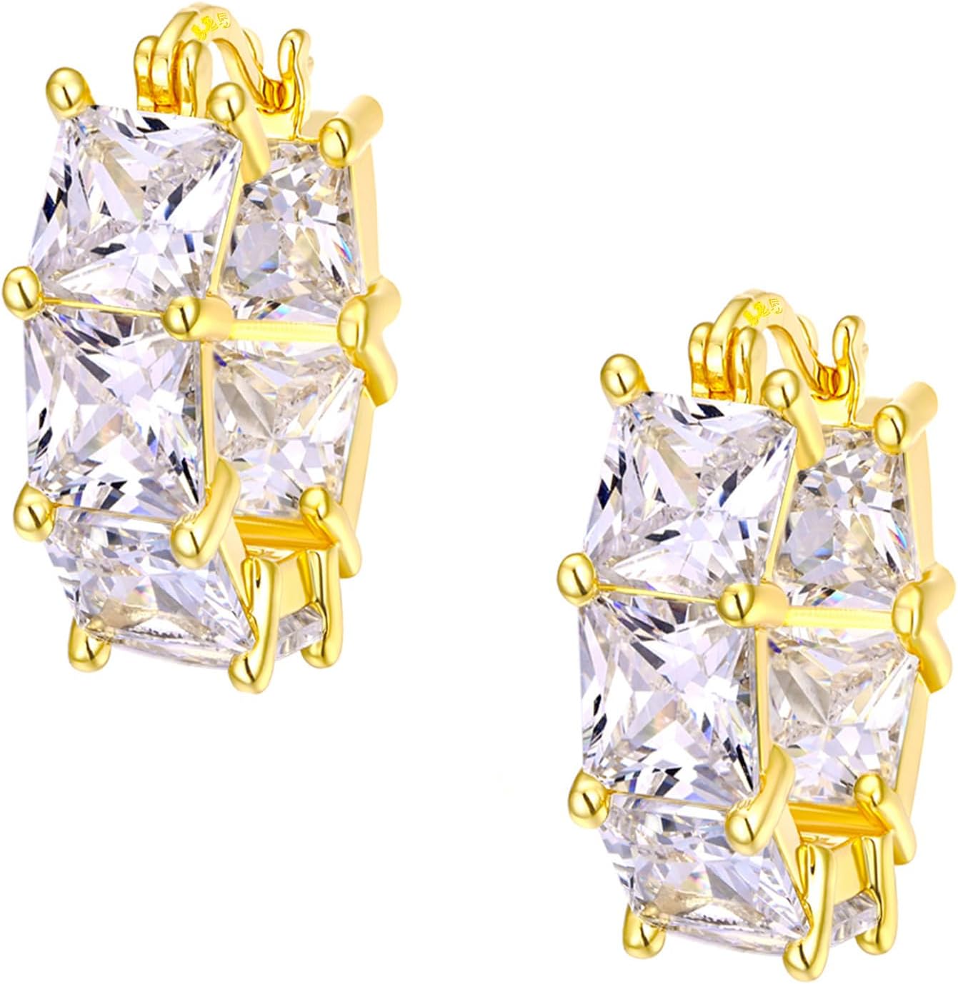 Hoops Earrings for Women Trendy, 14K Gold Plated Earrings 925 Sterling Silver Posts Rhinestone CZ Cubic Zirconia Hoop Earrings for Women