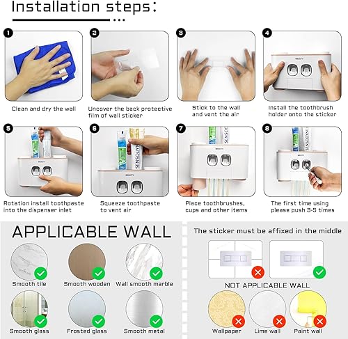 Miniatura 8 de Wekity - Soporte multifuncional para cepillo de dientes y pasta de dientes para el baño 5 ranuras para cepillo de dientes 2 dispensadores