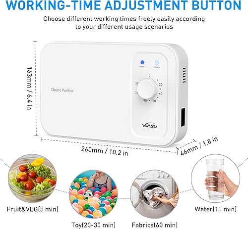 Miniatura 4 de Máquina multiusos de ozono de 800 mgh,Burbujero de ozono para purificar agua y aire,Ozonador de agua portátil para alimentos F&V Home Hunting Cold