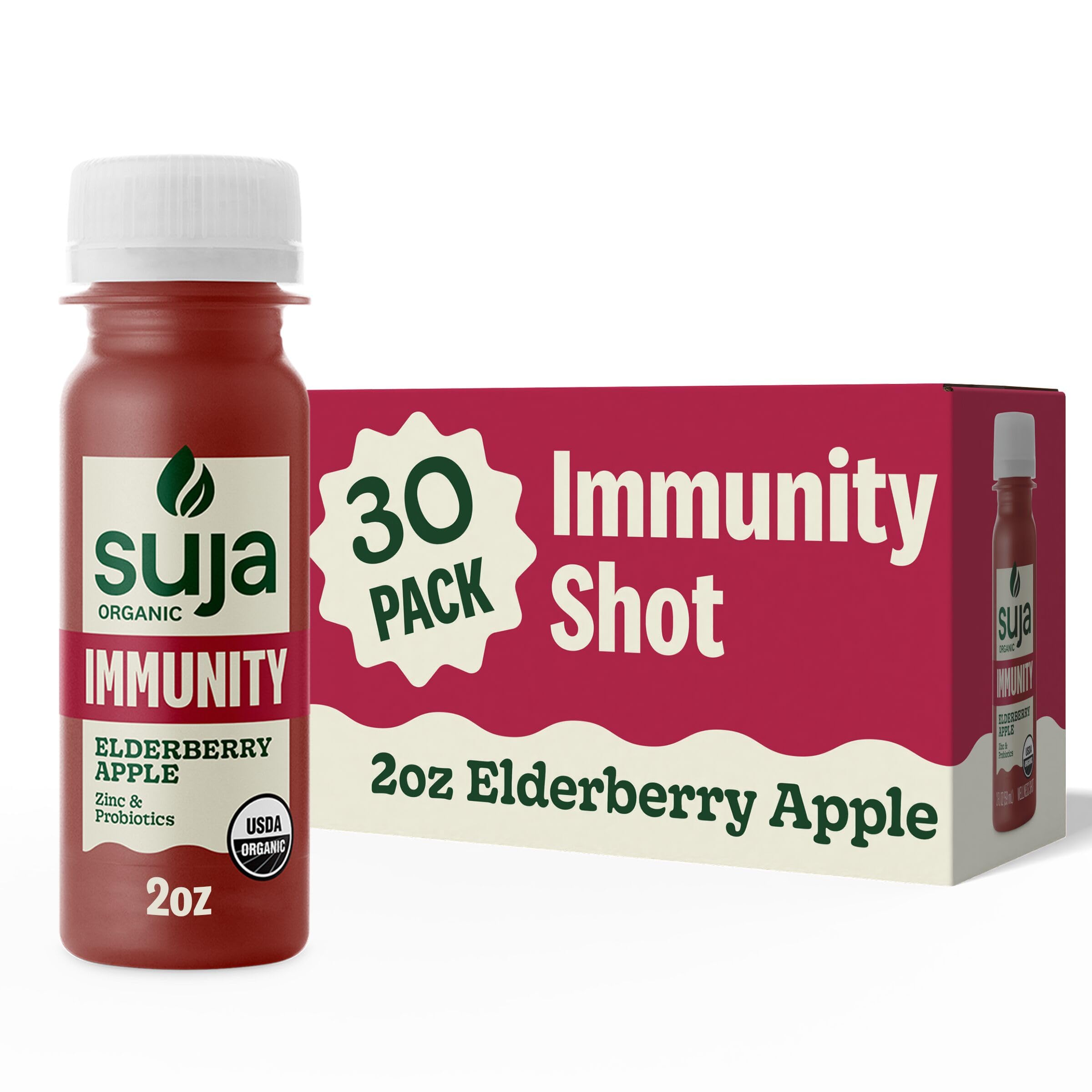 Suja Organic Immunity Elderberry Shot (30 Pack) with Turmeric and Ginger | Immunity Boost & Support | Functional Shots | Cold-Pressed Juice with Live