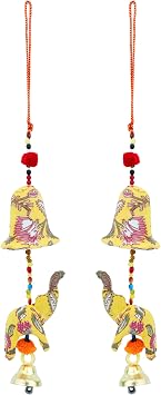 Set of 2 Door Hanging Elephant String Metal Bell Hangings Home Decor(10) | Door Hanging Handmade Fabric Elephant Home Decor Wall Decor Boho Indoor Outdoor Entryway for Indian Traditional Festival Gift