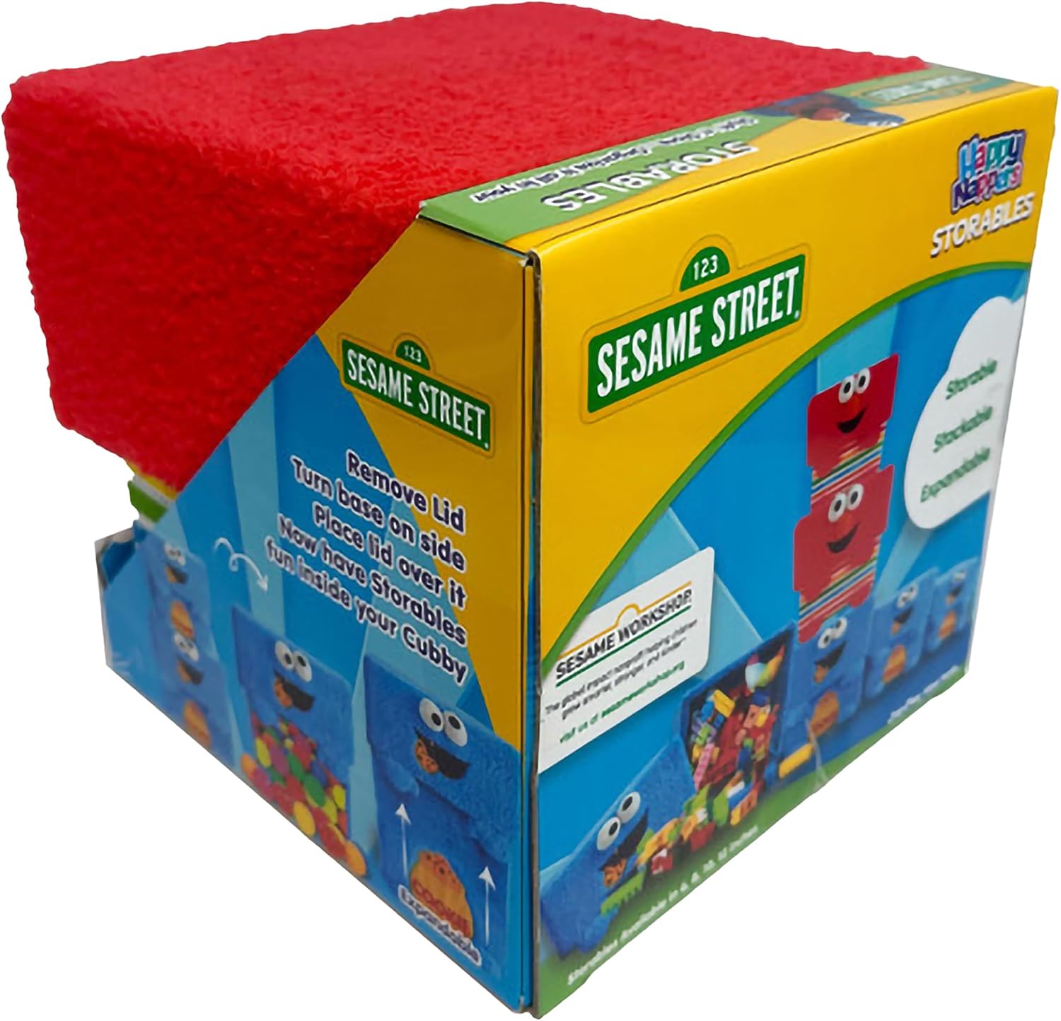 Happy Nappers Sesame Street: Storables 12" Box - Elmo - Red Character Themed Bin, Fabric Storage Container, Opening Top Lid, Holds Toys, Books & More, Licensed