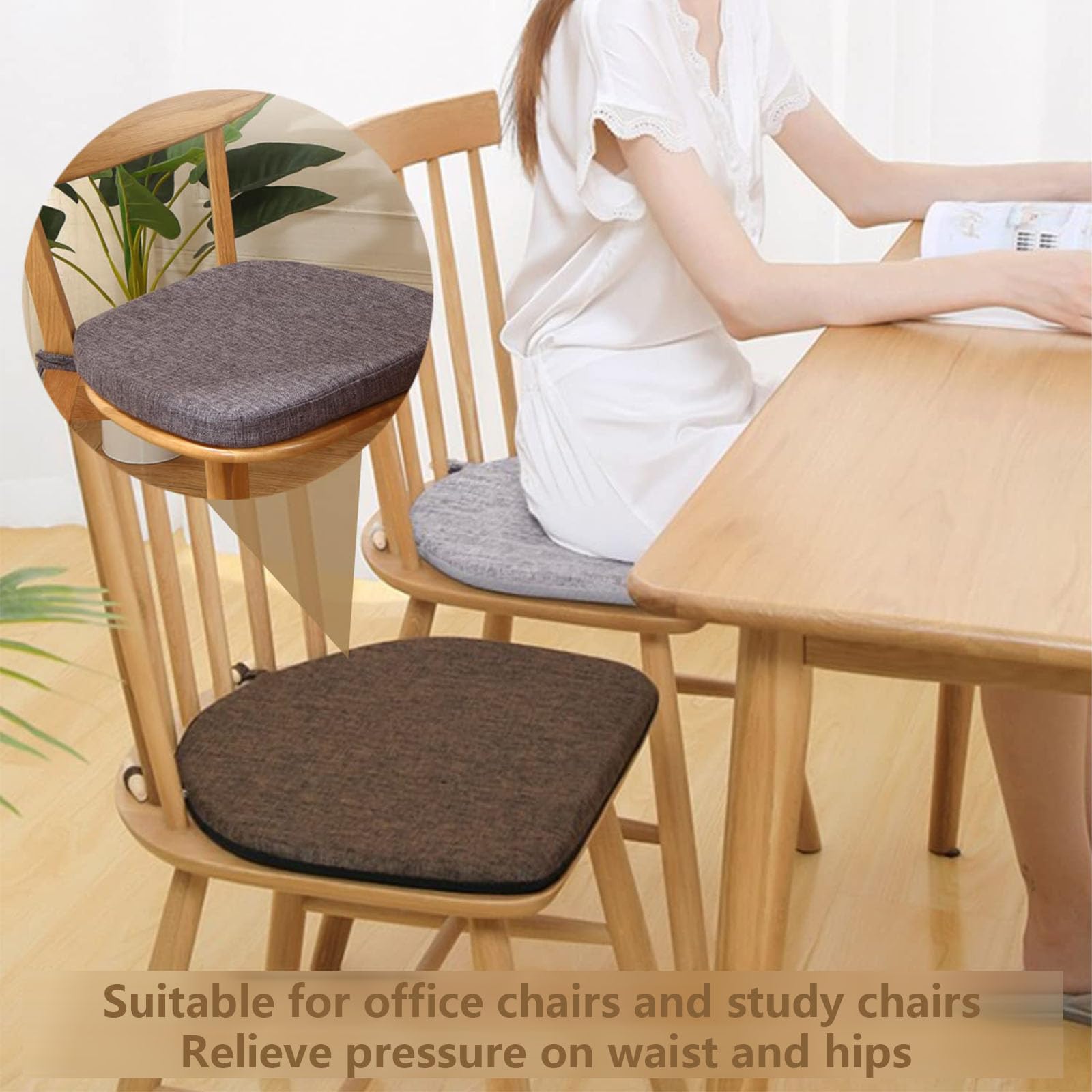 Set di 2 cuscini antiscivolo per sedie da 42 x 40 cm, lavabili e rimovibili, per sedie da pranzo, ufficio, cucina e giardino, con laccetti, comodi cuscini
