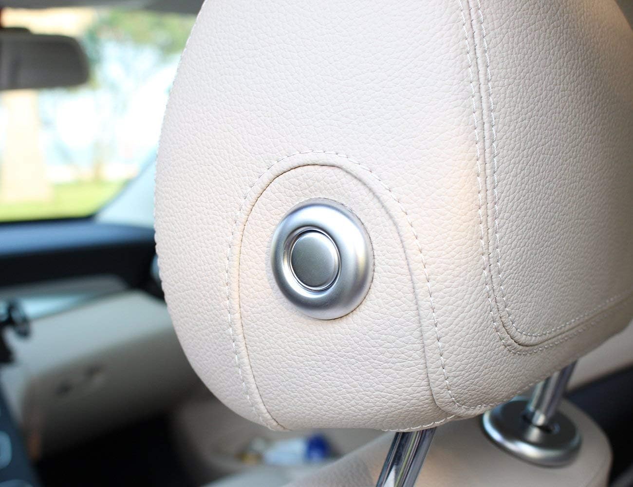 4ピースカーabsメッキシートヘッドレスト調整ボタン装飾カバーに適していますラメルセデスベンツw5 絶品 Cクラスc180l C0l 15 17