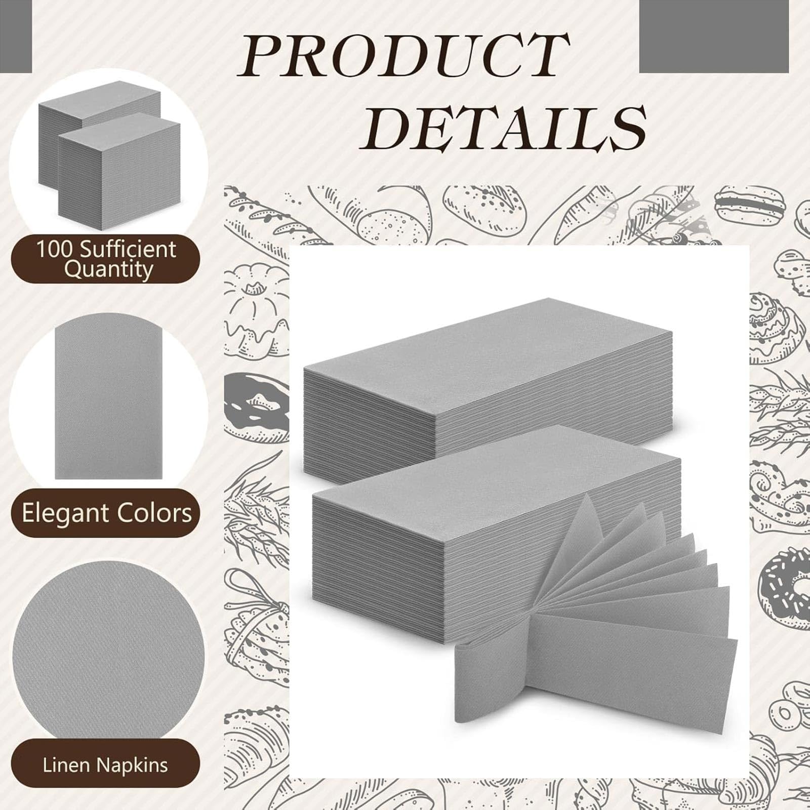 Qilery Lot de 100 serviettes de table en papier colorées au toucher lin - Douces et absorbantes - Jetables - Pour fête de mariage, salle de bain, cuisine (gris) - 43,2 x 30,5 cm