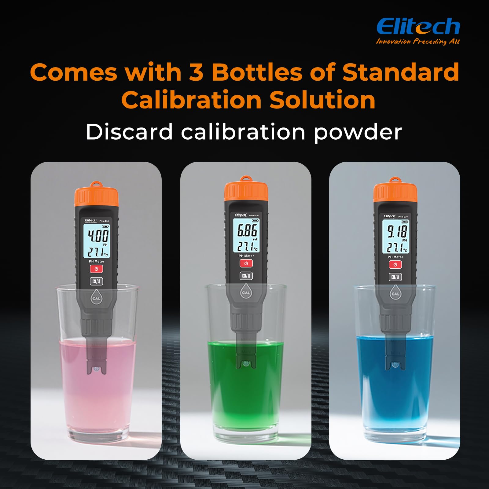 Medidor de pH Elitech con Indicador de Temperatura 0-14 pH ±0.05 de Precisión, Tester pH Calibración Automática, Retroiluminación con Alarmas de Color PHM-230
