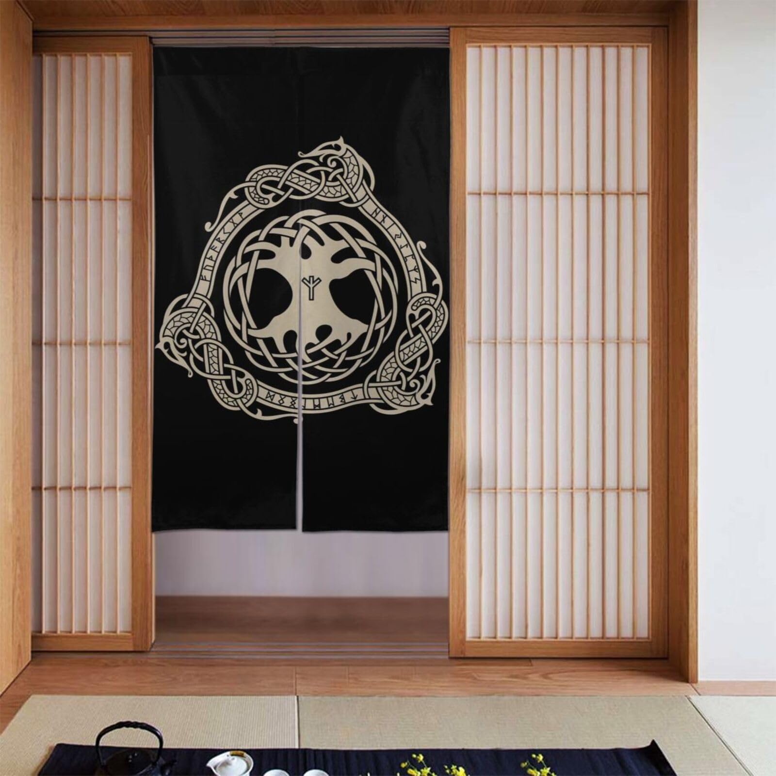 Lukiyys Norse Mythology Norse Celtic Scandinavian Door Curtains,Doorways Curtains for Windows,Bedroom Divider 34"X 56"
