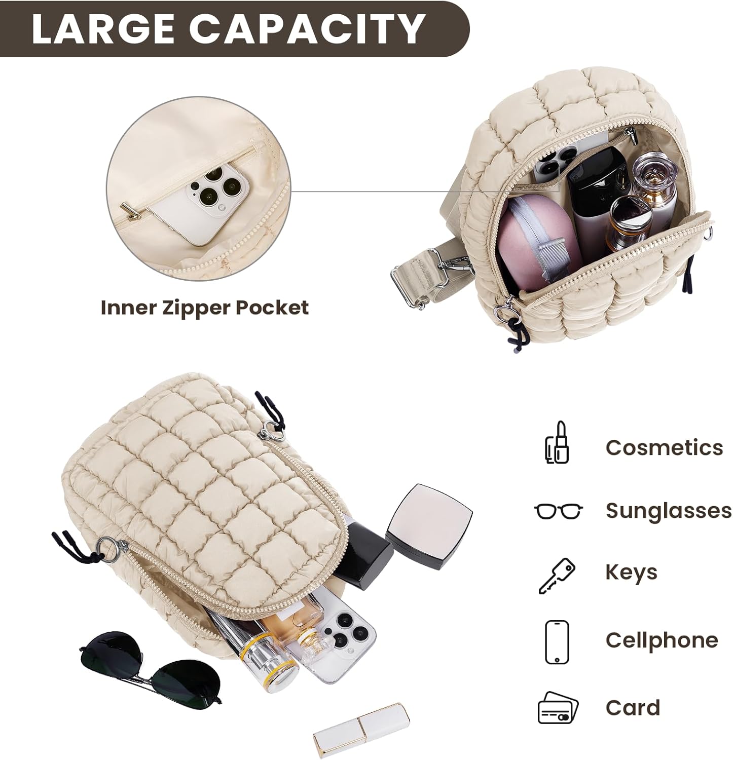 YFGBCX Puffer Bag Quilted Sling Bag for Women Crossbody Purse Sling Backpack Quilted Fanny Pack Puffy Chest Purse - Image 5