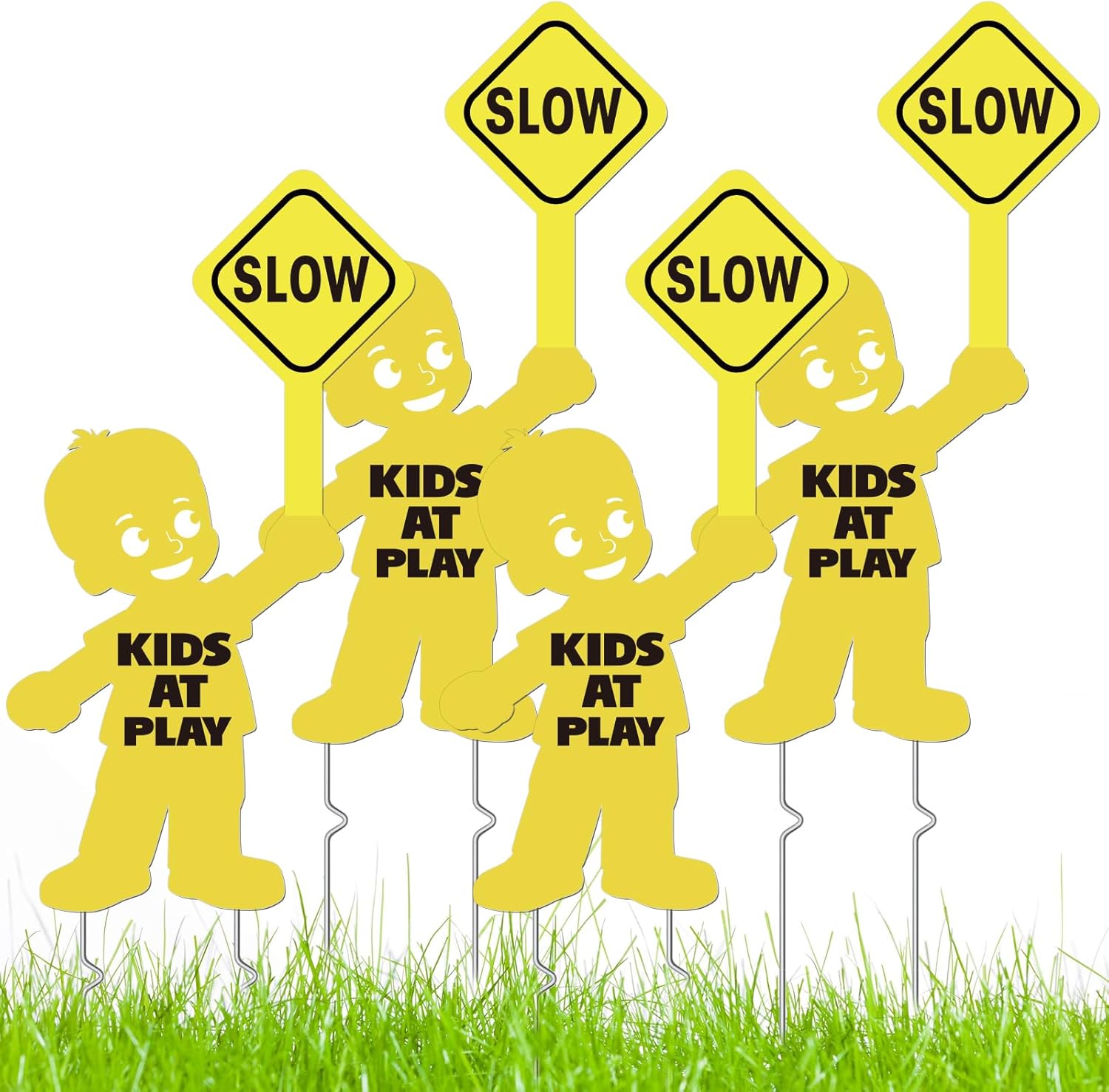 4 Pack Slow Down Kids at Play Signs for Street 16 x 12 Inches Double Sided Children Playing Safety Sign with Metal Stake Neighborhood Street Caution Yard Signs