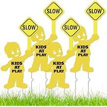 4 Pack Slow Down Kids at Play Signs for Street 16 x 12 Inches Double Sided Children Playing Safety Sign with Metal Stake Neighborhood Street Caution Yard Signs