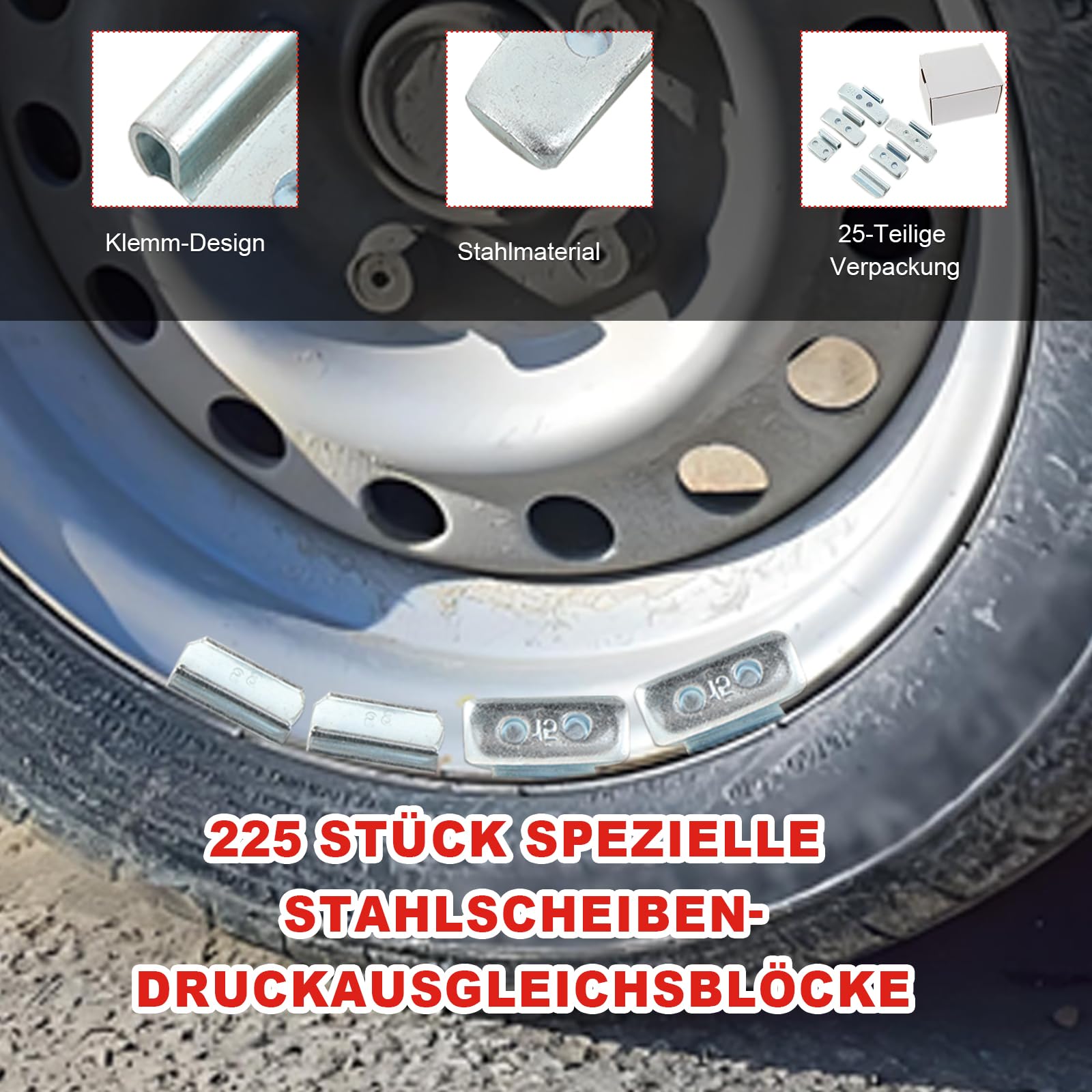 225x Schlaggewichte STAHLFELGEN Sortiment 5-30g Auswuchtgewichte Wuchtgewichte Sortiment 225 Stück (je 50 von 5g, 10g, 15g, sowie je 25 von 20g, 25g und 30g)