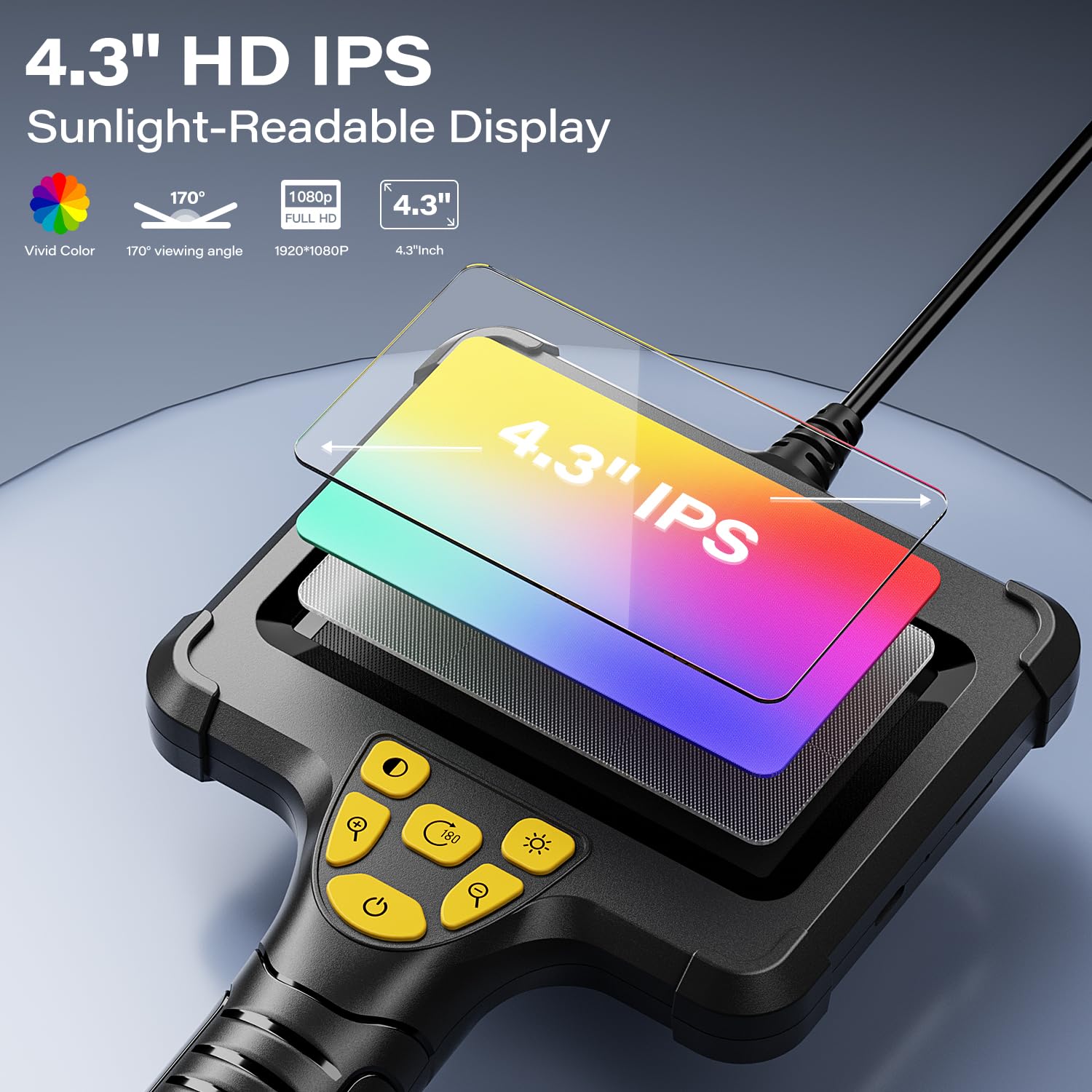 Telecamera endoscopica con luce, 8mm impermeabile IP67, schermo IPS 4,3 pollici, videocamera di ispezione HD 1080P con 8 LED regolabili, cavo semirigido 5m