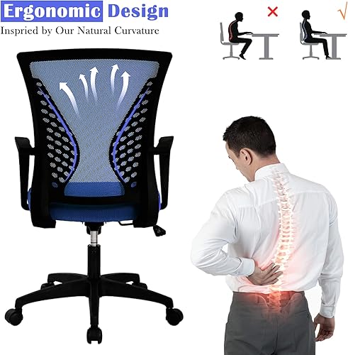 Miniatura 6 de Silla ergonómica de oficina, silla de escritorio de malla para computadora, silla de oficina en casa con soporte lumbar, reposabrazos moderna