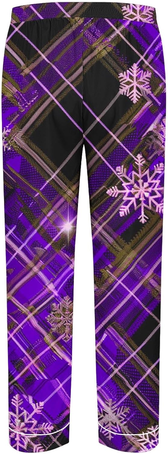 Mens Pajamas Set Button Down Comfy Lounge Sleepwear Top & Pj Pants Christmas Holiday Snowflake Shiny Sleepwear Robes