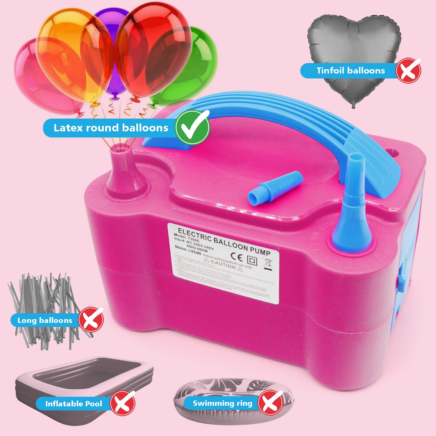 Dr.meter Pompe à Ballon Électrique 600W – Double Buse – 2 Modes Auto/Semi-auto – Pour Fêtes, Mariages, Anniversaires