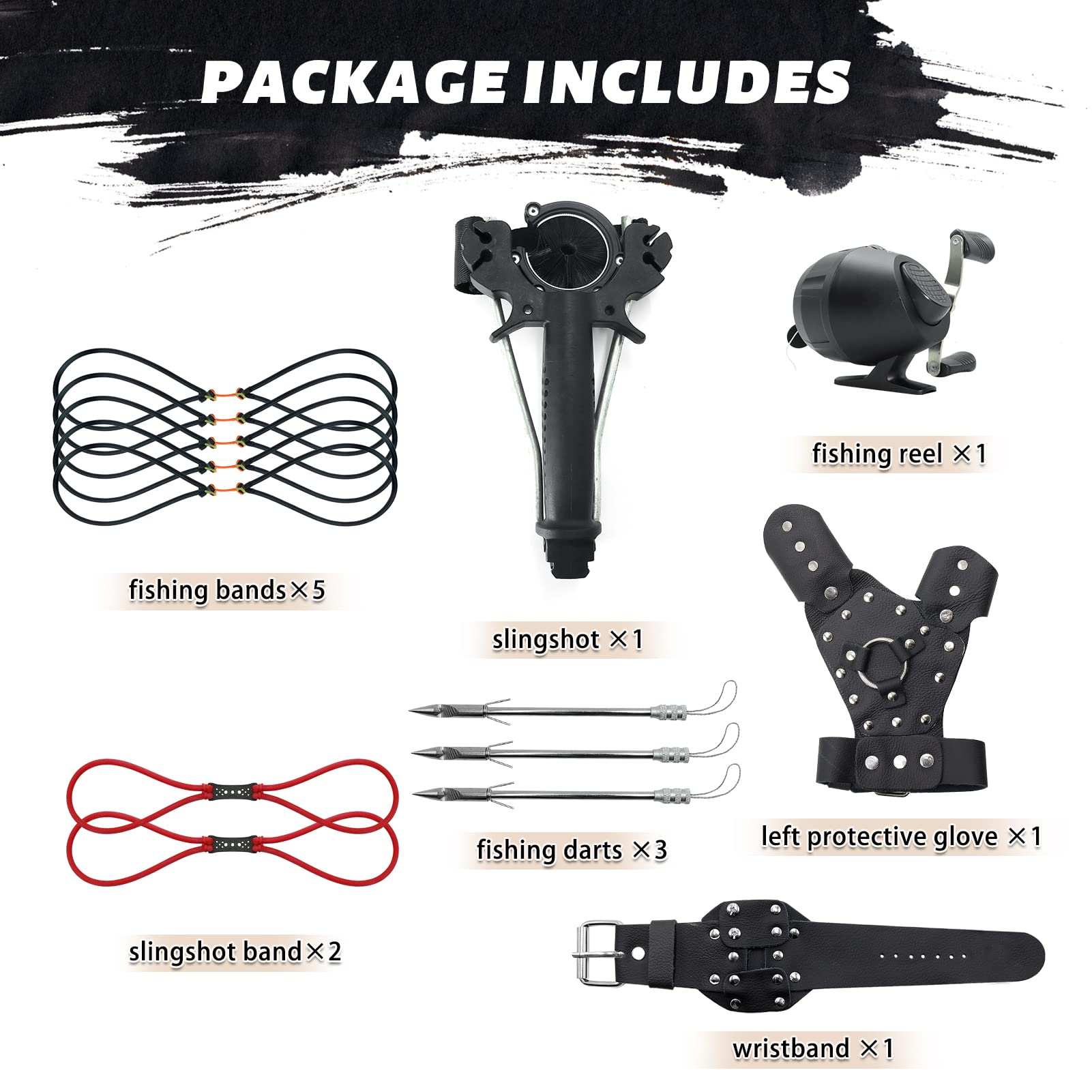 Fishing Slingshot with Reel Folding Slingshot Fishing Kit with Wrist Support and 3 Pcs Slingshot Darts Hunting Shingshot for Fishing Target Practice