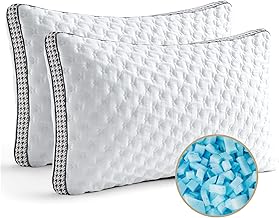 BedStory King Size Memory Foam Pillows 2 Pack, Cooling Firm Shredded Gel Memory Foam Pillow for Neck Pain Relief, Oreiller Mousse Memoire, Side Back Stomach Sleeper Pillow with Removable Cover