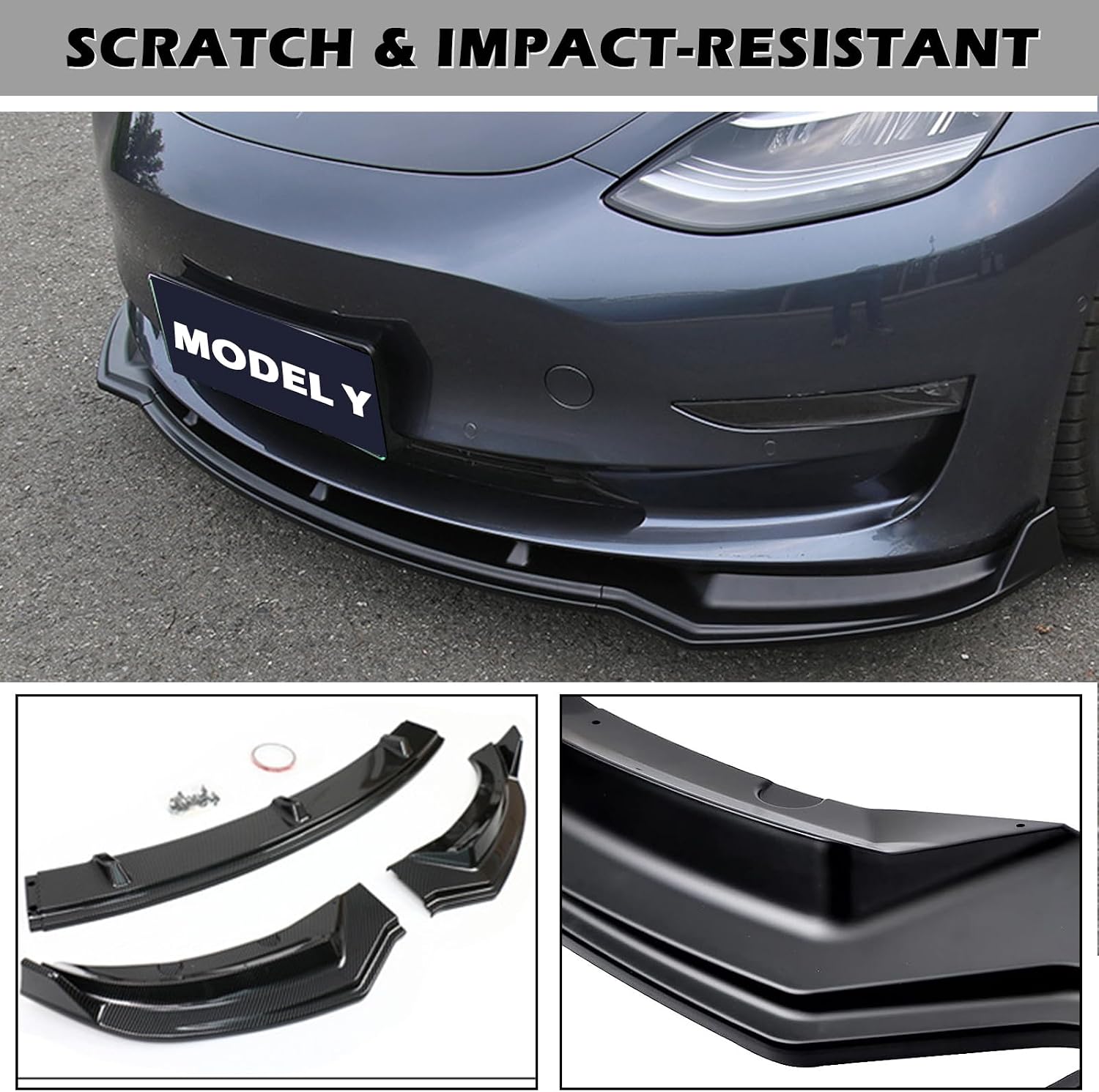 Fit Tesla Model Y Front Bumper Lip Kit Front Spoiler Wing Matte Black Splitter Trim Model Y Accessories 2017-2023 2024