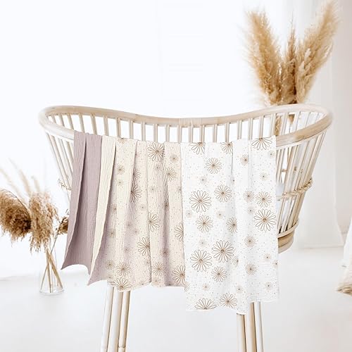 Miniatura 3 de lulumoon Mantas de muselina para bebés manta de recepción suave para recién nacidos, mantas de algodón para envolver pañales neutrales, paquete de 3