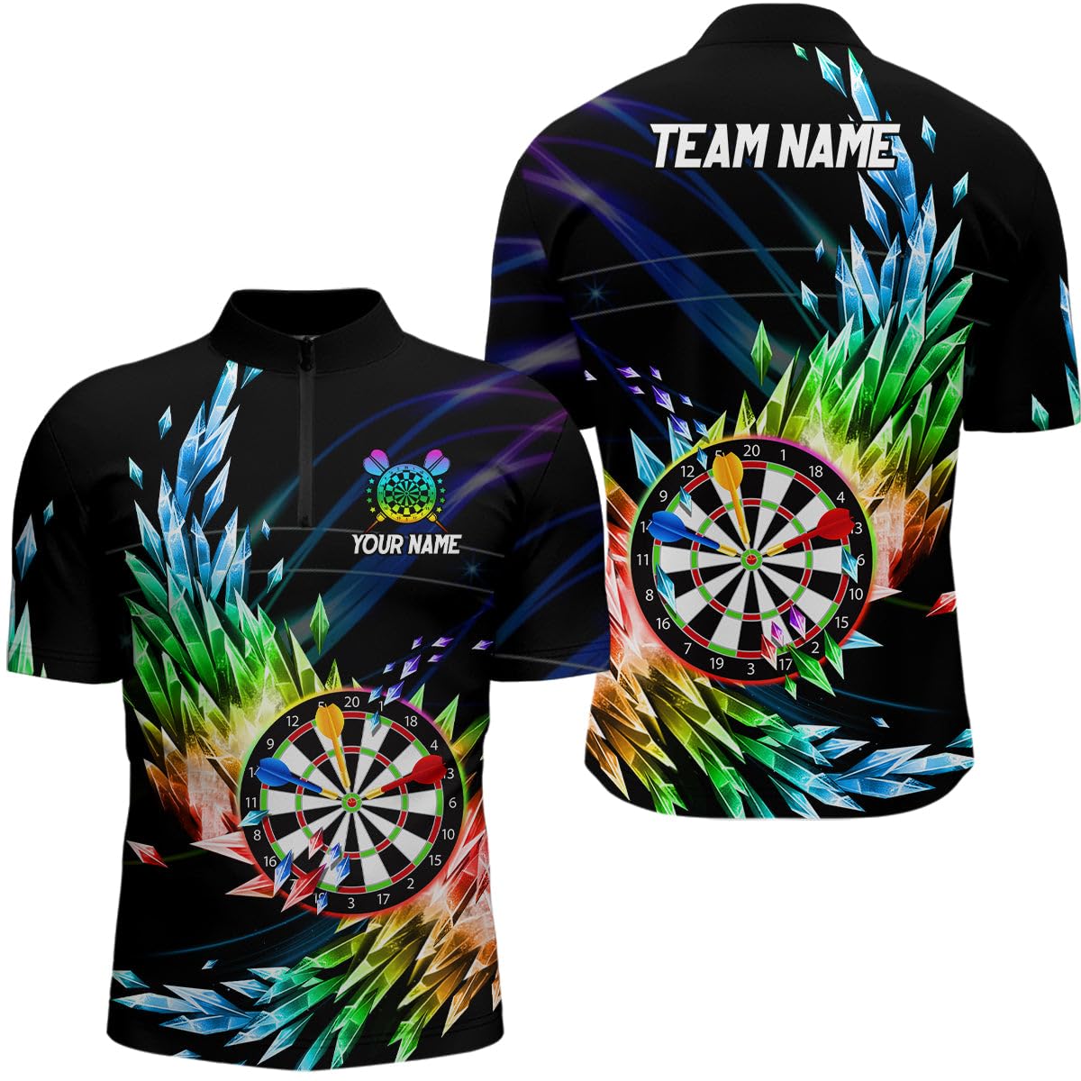 3D Bunte Gefrorene EIS-Männer & Frauen Darts Polo & Quarter-Zip Shirts – Individuelle Dartboard Darts Bekleidung Jerseys T1431