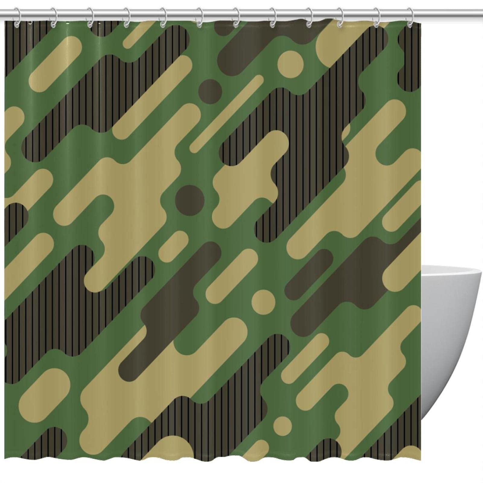 Rideau de douche camouflage en tissu imperméable pour salle de bain moderne