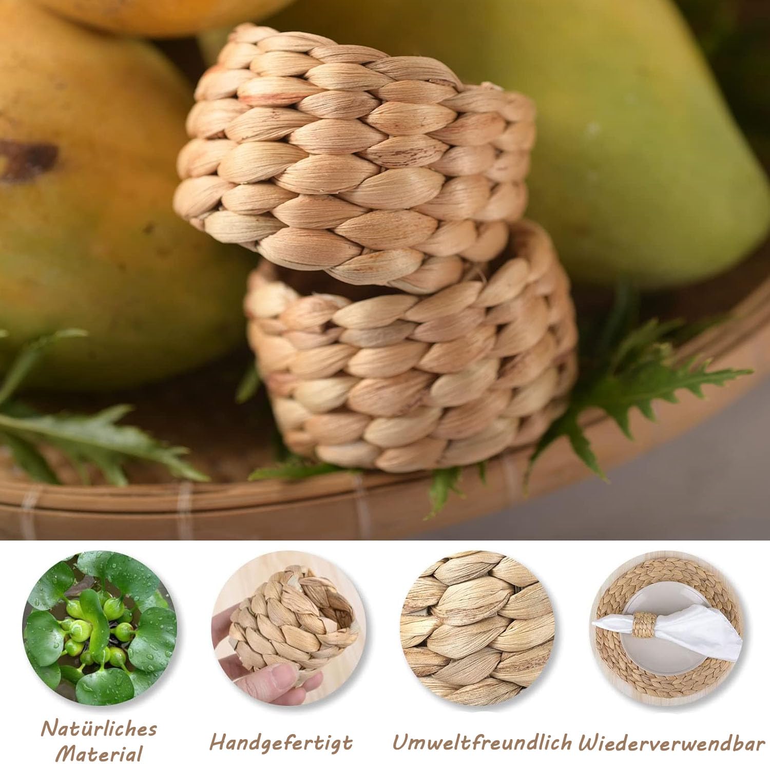 Set di 12 portatovaglioli rustici – Anelli in tessuto di vimini fatti a mano per la decorazione della tavola della fattoria | Ringraziamento, Natale e accessori per stoviglie da sposa